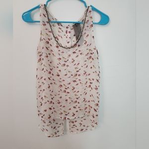 Chain neck bird print sheer tank